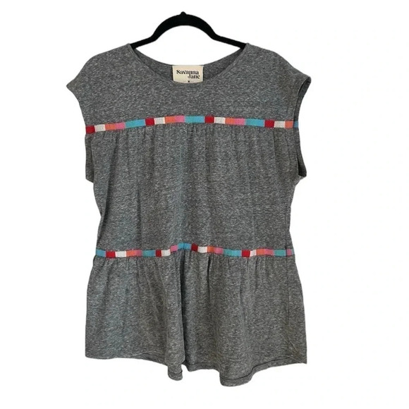 Savanna Jane Tops - Savanna Jane Women’s Sleeveless Gray Top with Multicolor Stripes Size M GUC